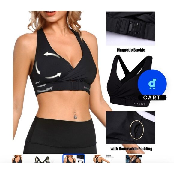 Rare ELEHOLD High Impact Sports Bra Padded Front Magnetic Buckle NWT Black Small - Picture 3 of 12